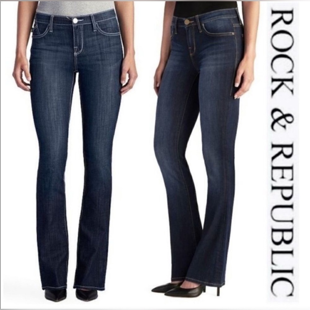 Rock & Republic Bootcut Kassandra Dark Blue Denim Jeans Size 12